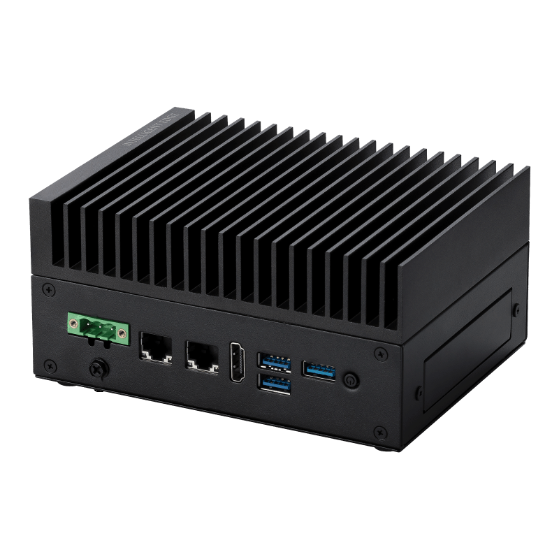 Twin Eagle fanless industrial edge server — heatsink-cooled, dual-NIC, USB 3.0, terminal-block power