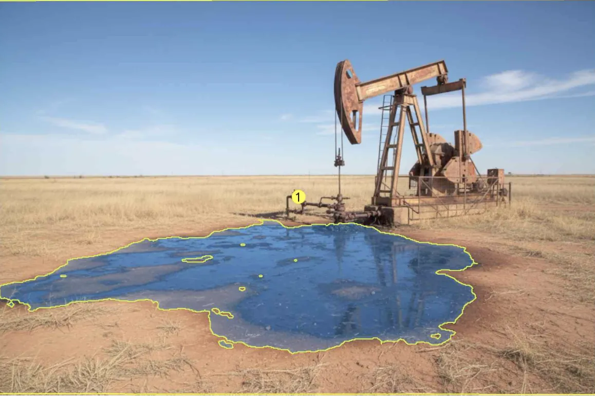 VisionAery leak-detection overlay on a pumpjack