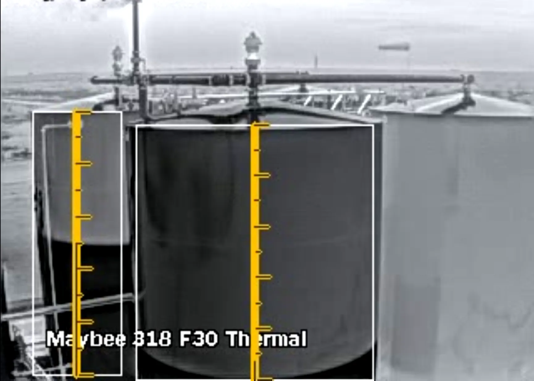 Thermal capture of Maybee 818 F30 tank battery with VisionAery liquid-line scale overlay
