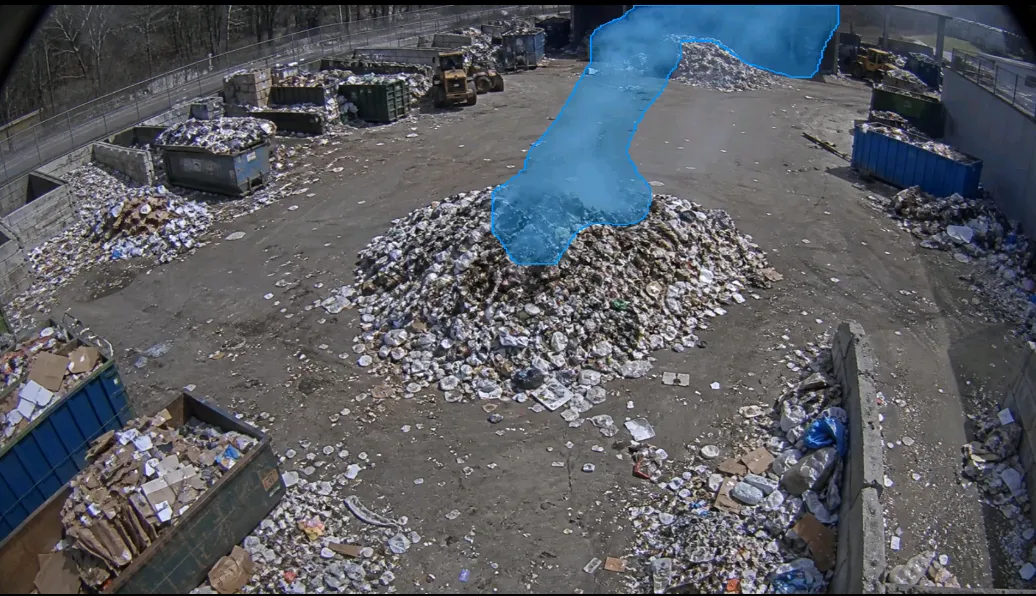 VisionAery Fire & Smoke Detection — transfer station smoke plume detected from an elevated camera
