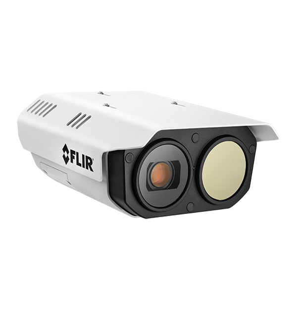 FLIR bi-spectral camera with side-by-side visible and thermal lenses, used for the VisionAery + FLIR joint Fire & Smoke Detection solution